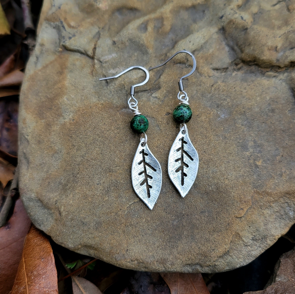 Handmade Nature Inspired Leaf Turquoise Bohemian Earrings 22$